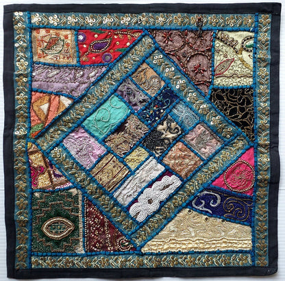 Vintage multipurpose Indian mat wi hand embroidery, sequins, beads, zari, etc