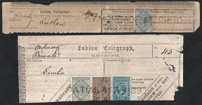 India 1876-1906 collection of telegraph receipts used from 12 different towns