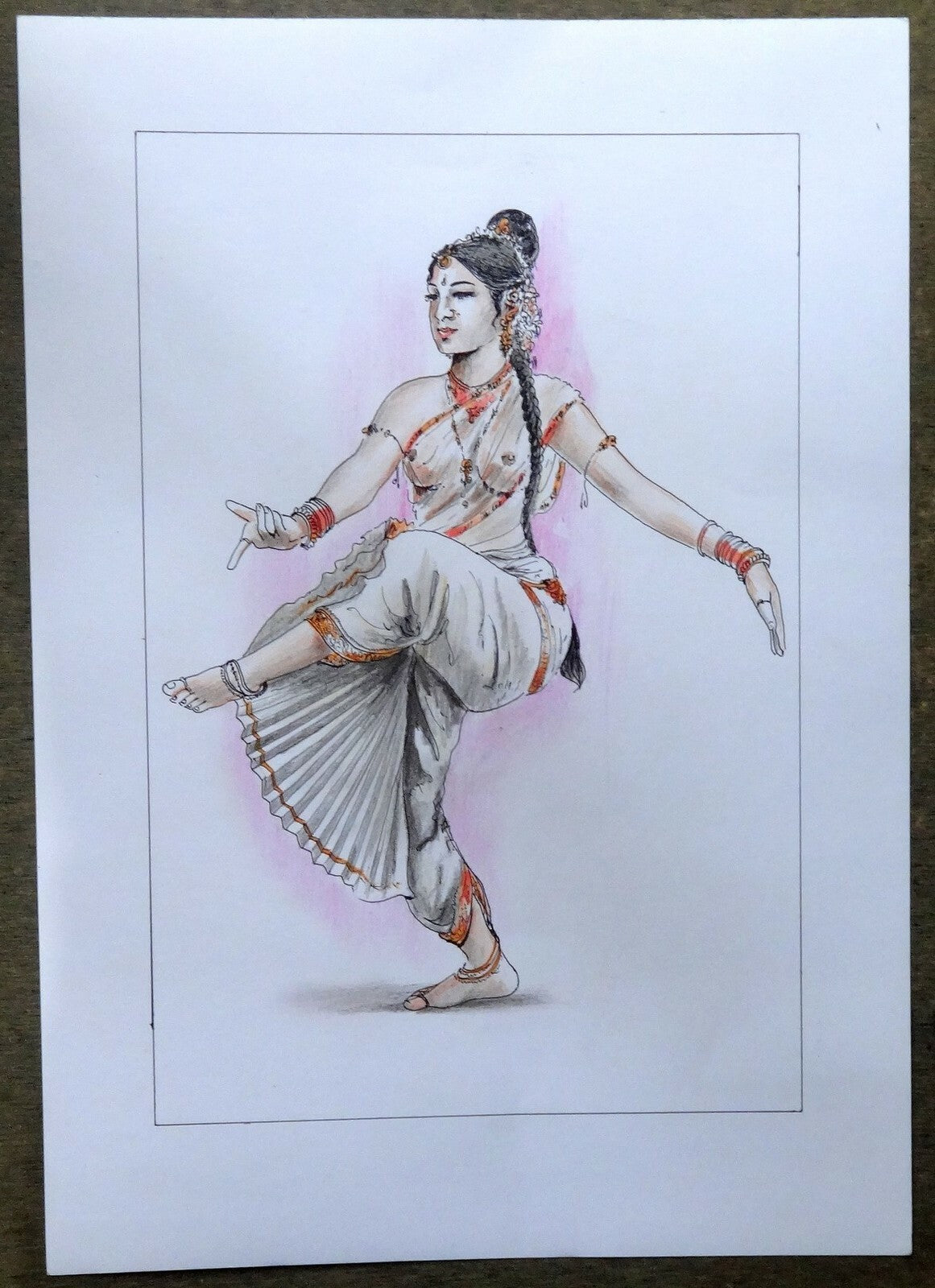 Indian Dancing Beauty watercolours, crayons & ink on card 11.5” x 17.5”