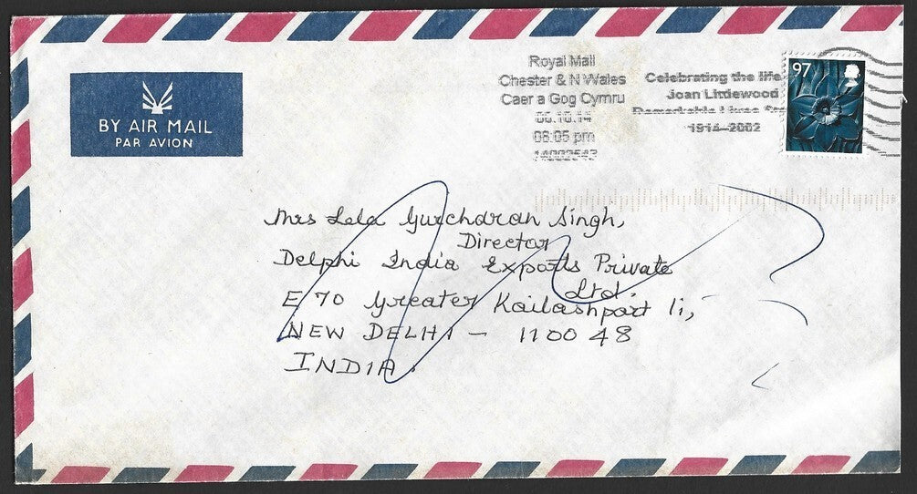 GB Wales 1999-2002 97p single franking on cover to India