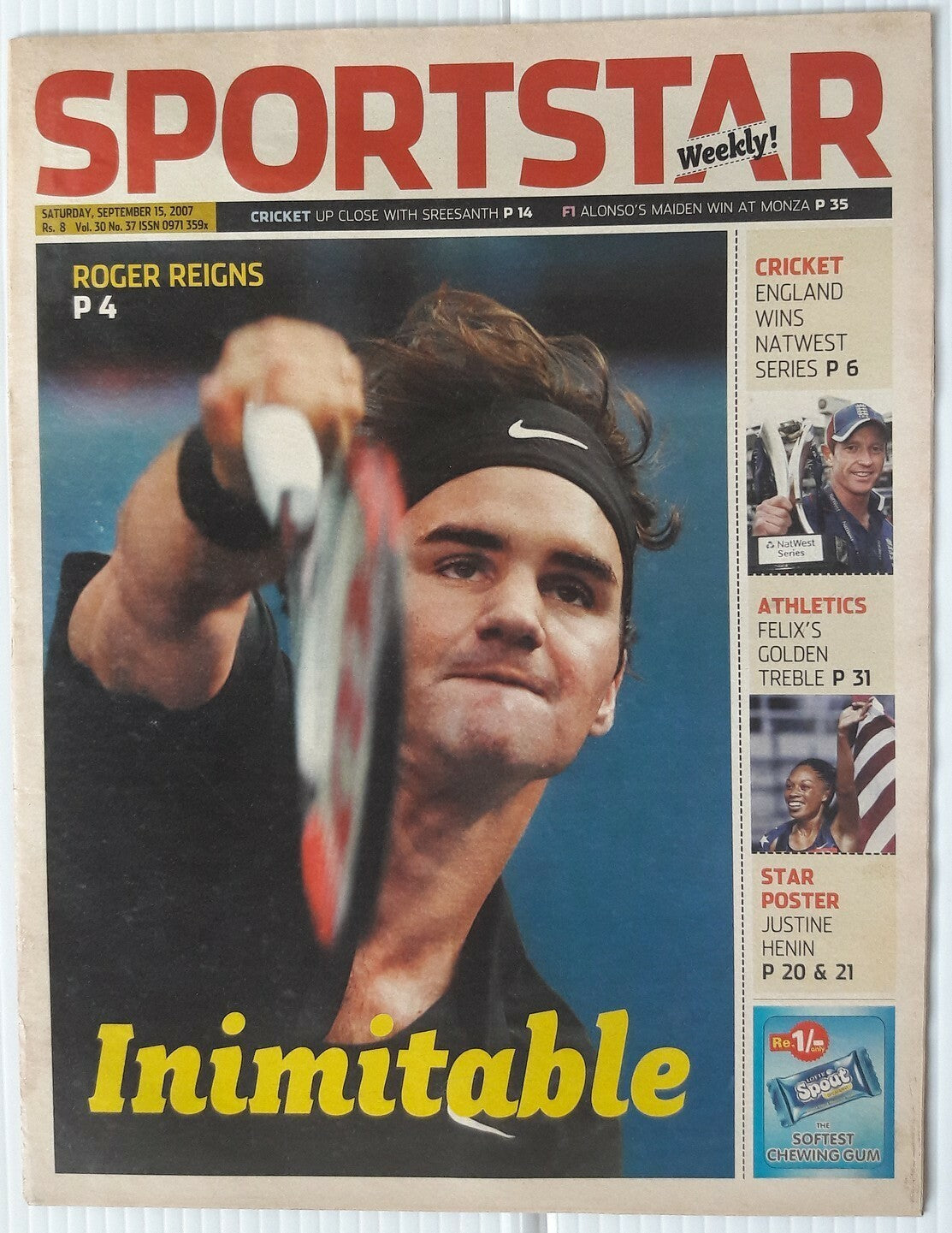 India Sportstar 2006-11 TENNIS cover issues 10” X 13” (5)