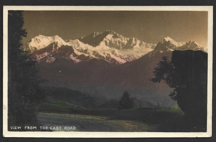 India View from the Cart Road, Darjeeling old real photo tinted postcard