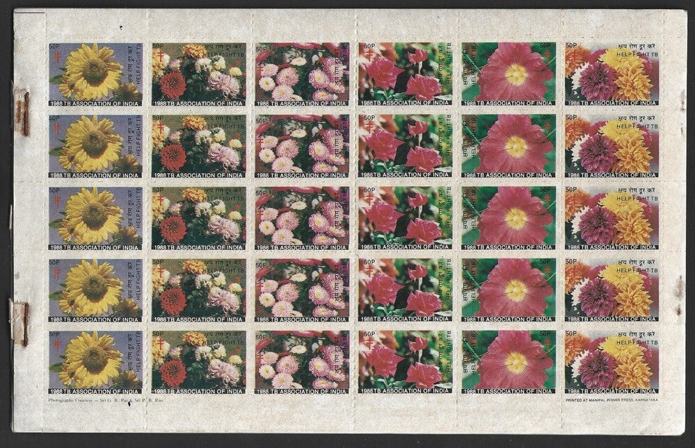 India 1988 Anti TB Tuberculosis seals complete book of 10 sheets of 30 MNH