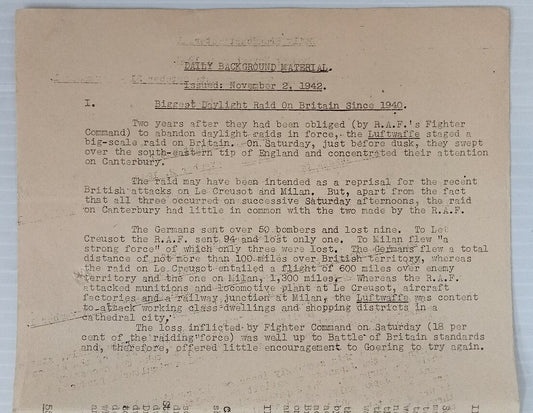 India Natl War Front 1942 pamphlet Biggest Daylight Raid, Britain Since 1940 4pg
