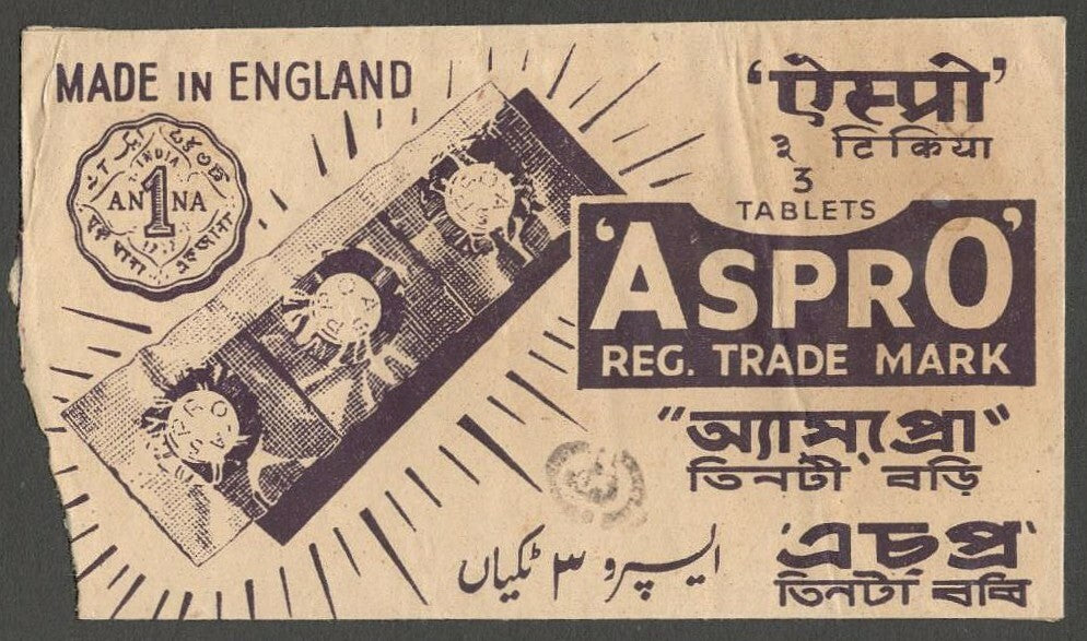 AOPIMT India Aspro vintage empty packet - 3 for 1 anna