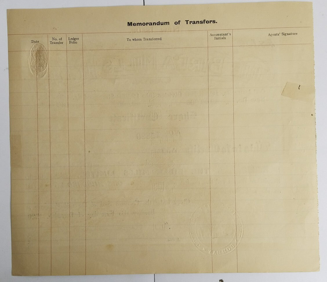 Birla Mills India 1920 Share Certificate Signed Rameshwardas Birla b/o G D Birla