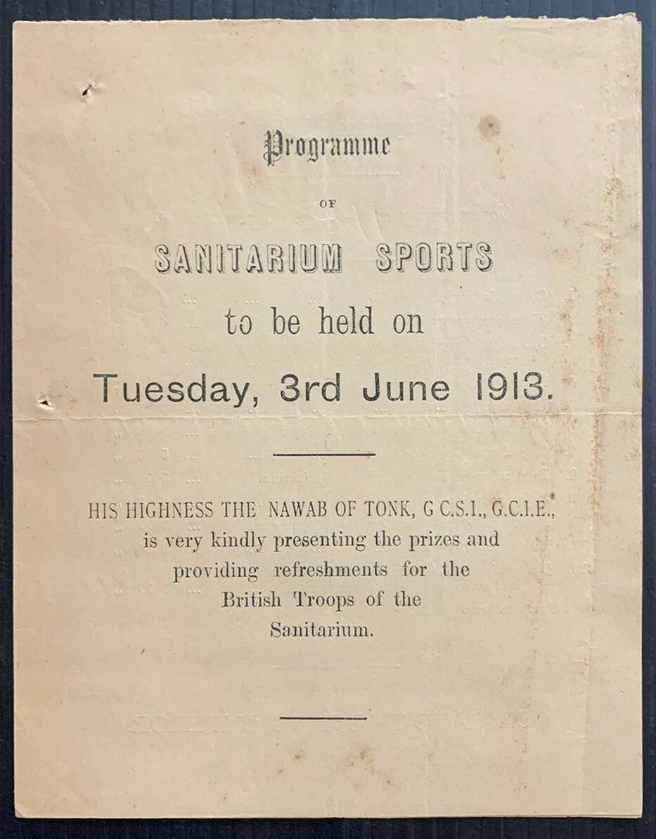 AOPIMT India 1913 Sports Programme leaflet for British Troops