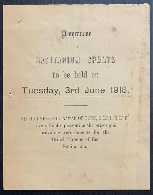 AOPIMT India 1913 Sports Programme leaflet for British Troops