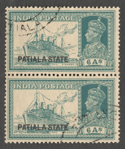 AOP India Patiala State KGVI 1937-38 6a Mail Steamer used pair SG 89 £220