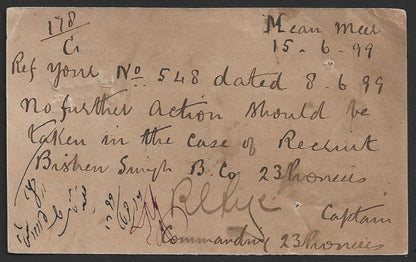East India Service Post Card 1/4a used MEEAN-MEER (Lahore) to Patiala