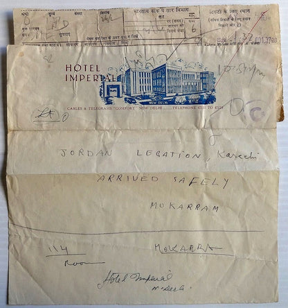 India telegram - message portion pasted on ‘Jordanian Legation Karachi arrived’