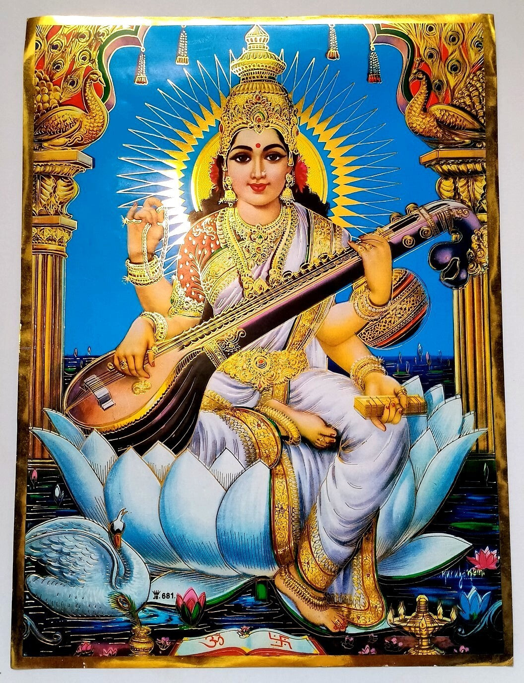 AOP India Hinduism gold decorated poster SARASWATI 33 x 44cm R