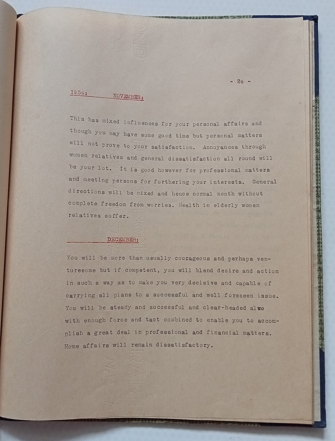 AOP India 1954 book with a year by year astrological & palmist life predictions