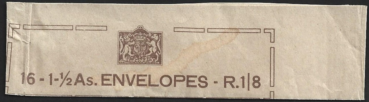 (AOP) India packing band for 16 1 1/2a KGVI envelopes