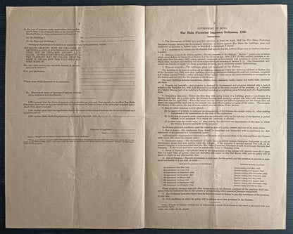 India WW2 1940-42 WAR RISKS (GOODS) INSURANCE ORDINANCE documents