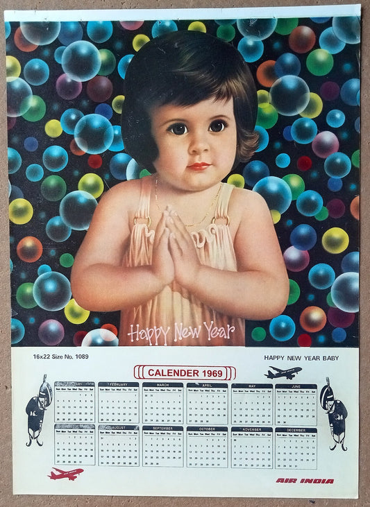 AIR INDIA 1969 poster calender 1089 - HAPPY NEW YEAR BABY - R