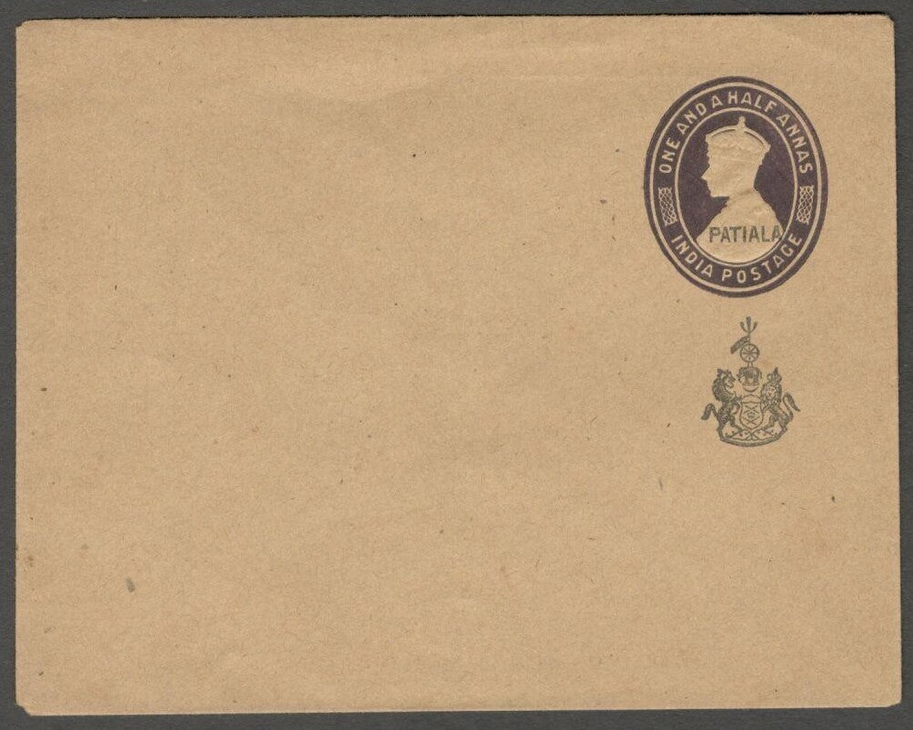 AOP India Patiala State KGVI King George VI 1 1/a brown envelope unused