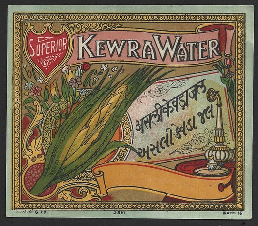 India vintage SUPERIOR KEWRA WATER label