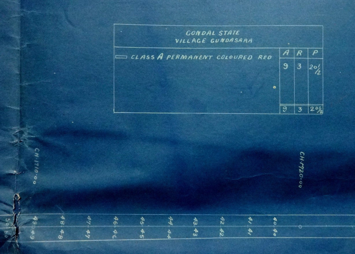 India 1899 Jetalsar Rajkot Railway signed LAND PLAN map blue print 20”x36” FAULT