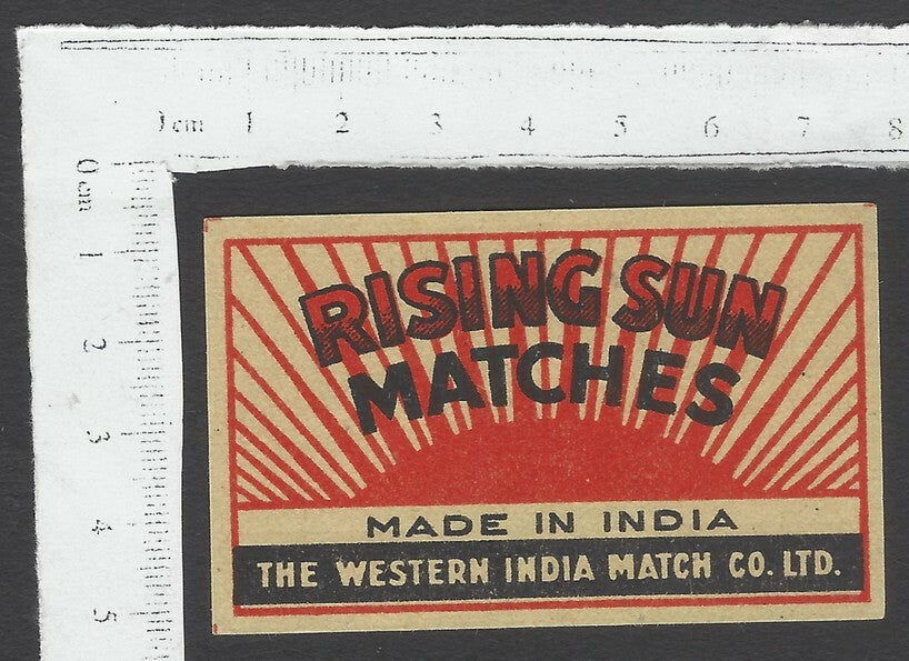 AOP India vintage matchbox label Rising Sun by Western India Match Co. Ltd