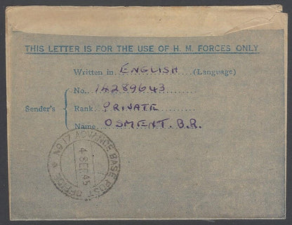 AOP India WW2 IAFF H.M. FORCES air letter with GG/2 censor to UK 1945