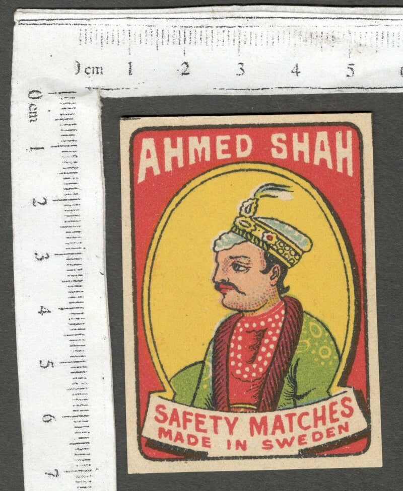 AOP India vintage matchbox label AHMED SHAH