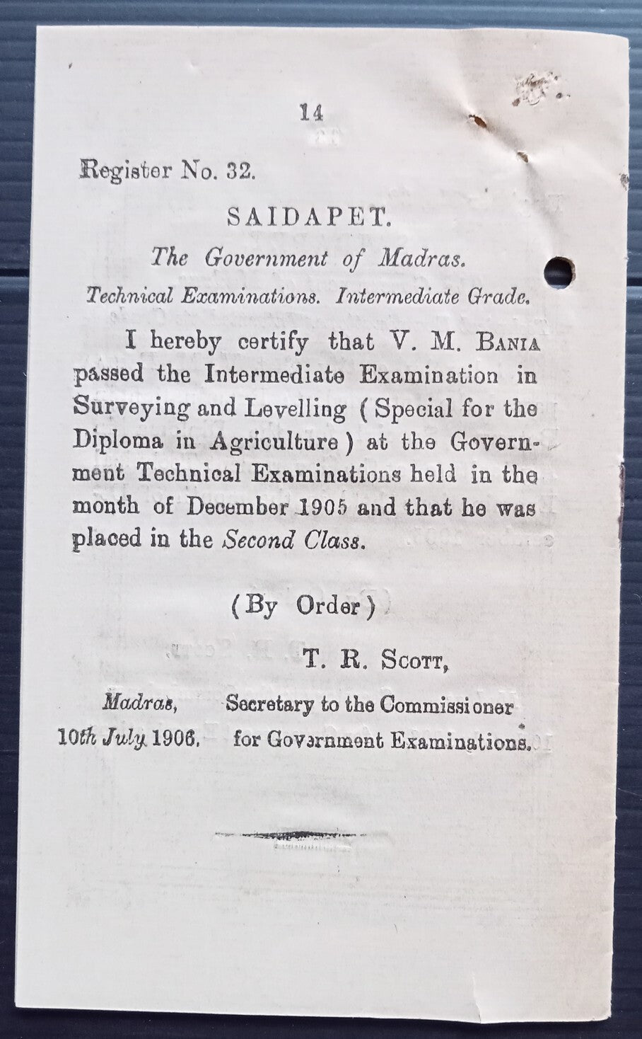 India - CERTIFICATES OF BANIA V. M. RATANSI