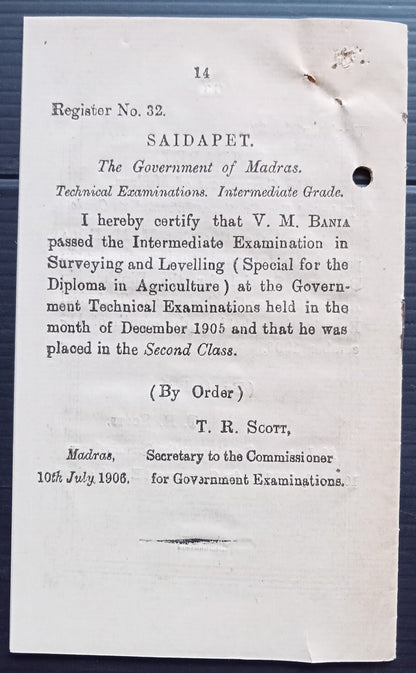 India - CERTIFICATES OF BANIA V. M. RATANSI
