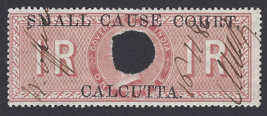 India SMALL CAUSE COURT CALCUTTA QV 1868- QV 1R on Sp Adh used. Barefoot #80