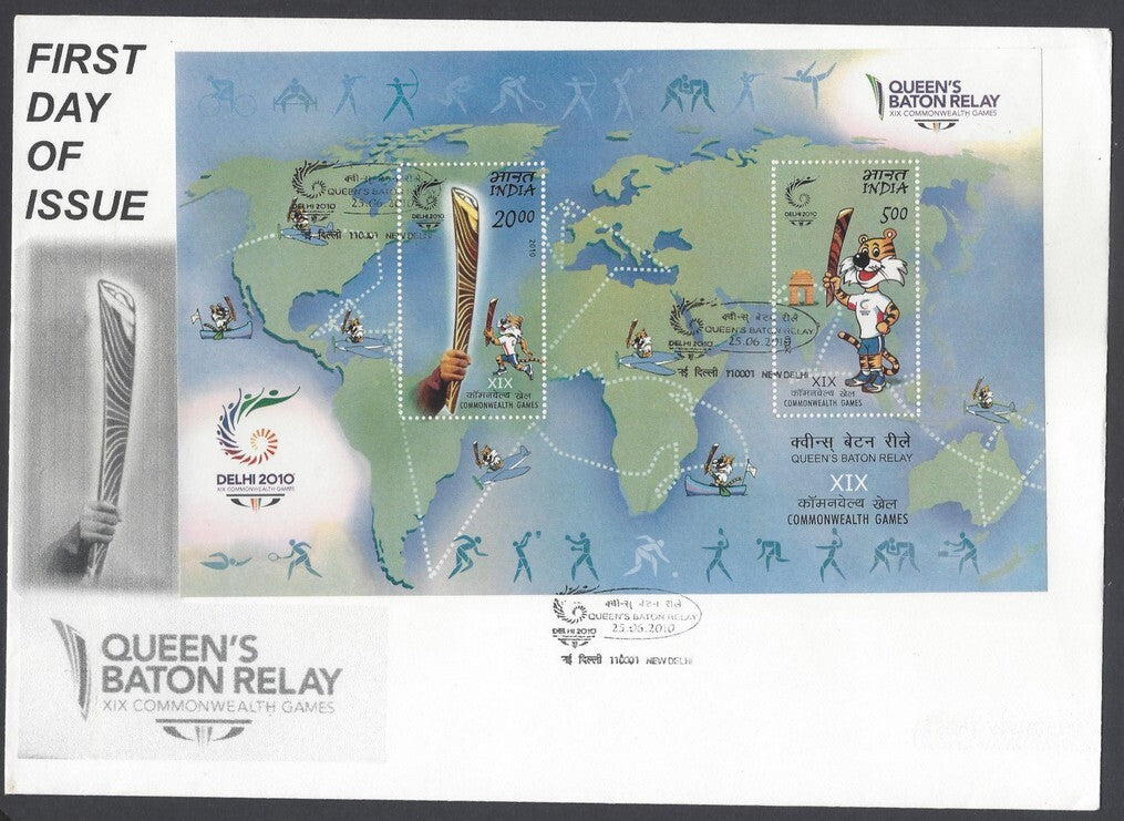 AOP India 2010 Queen's Baton Relay MS FDC First Day cover