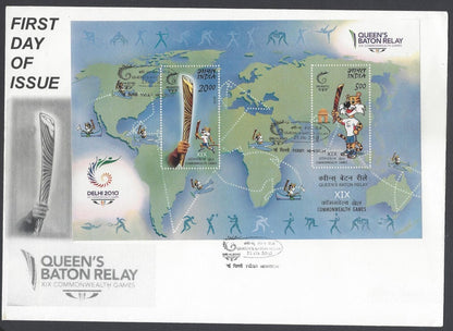 AOP India 2010 Queen's Baton Relay MS FDC First Day cover