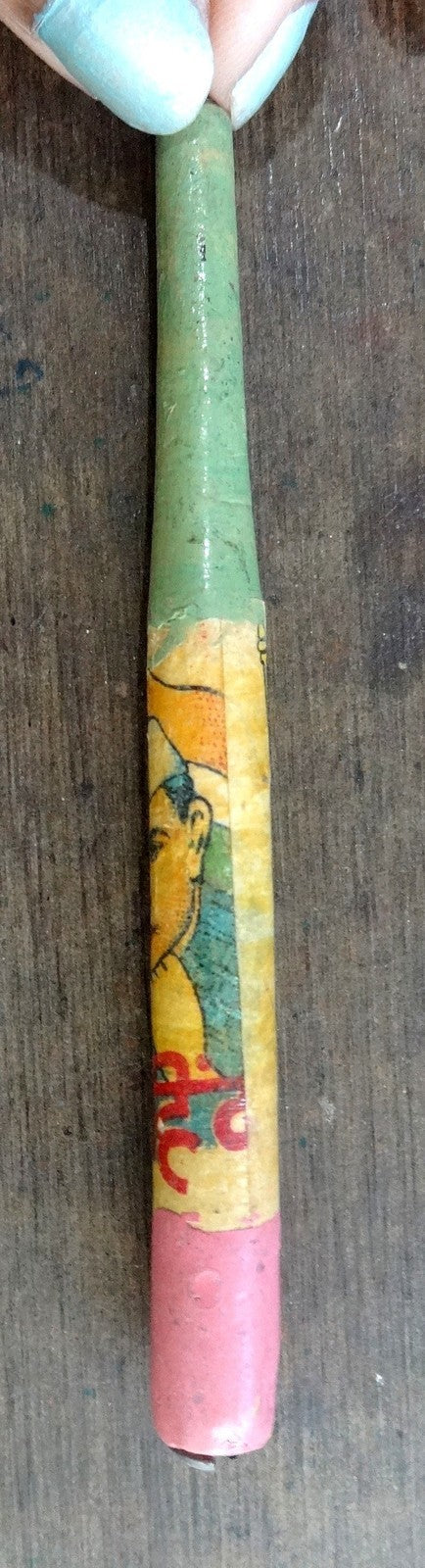 India vintage wooden pictorial pen (no nib) showing Nehru