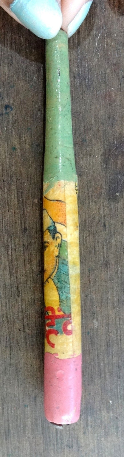India vintage wooden pictorial pen (no nib) showing Nehru