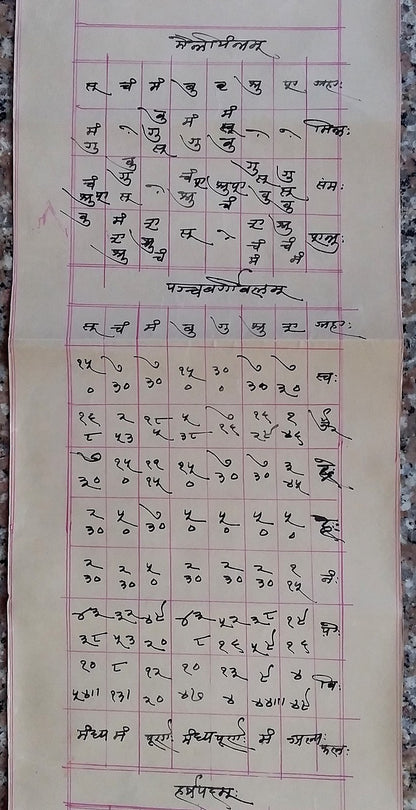 India vintage illustrated Hindu horoscope scroll 6 inches x 125 inches