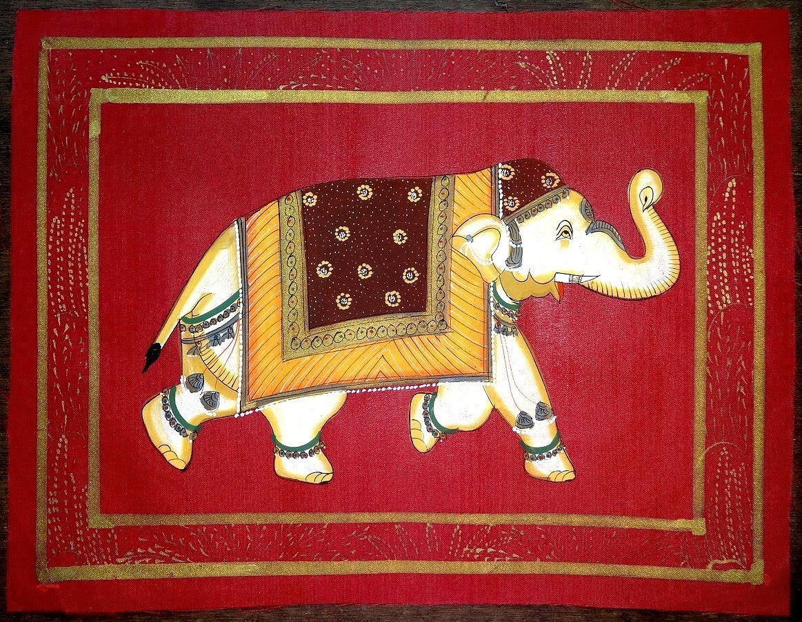 Watercolor on fabric ELEPHANTS x 5 paintings 10” x 13” India