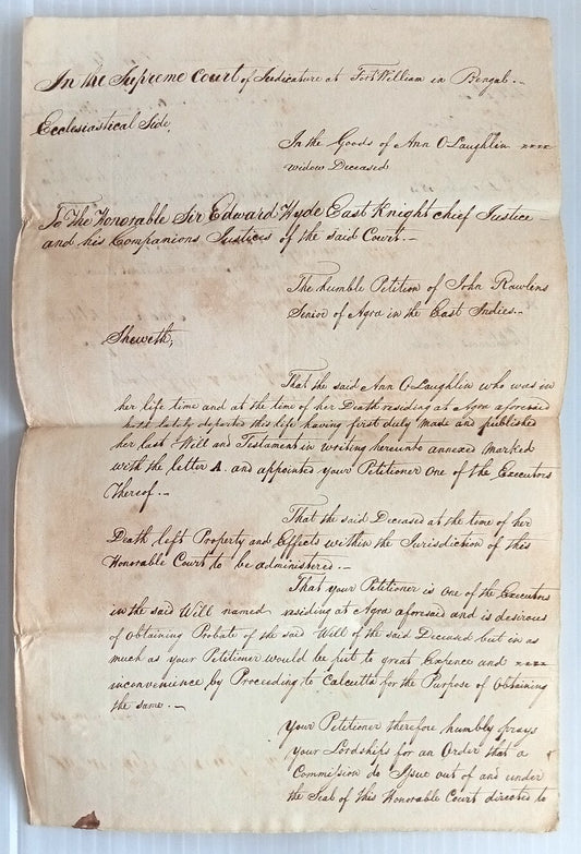AOP India 1821 Supreme Court, Fort Williams, Calcutta document
