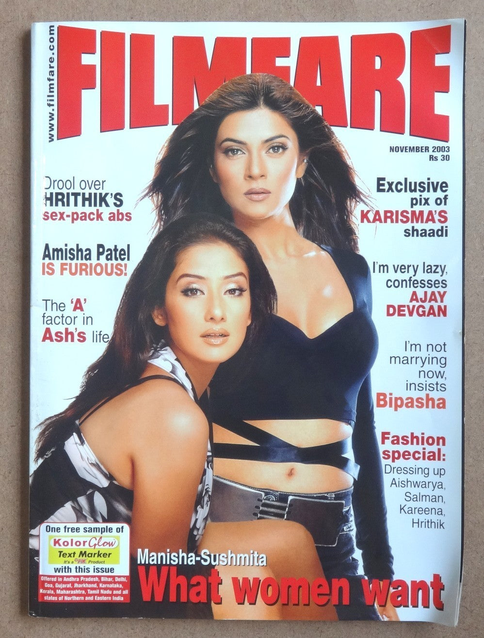 India Bollywood FILMFARE Nov 2003 Sushmta Sen cover