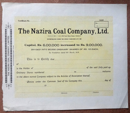 India The Nazira Coal Company, Ltd. vintage share certificate x