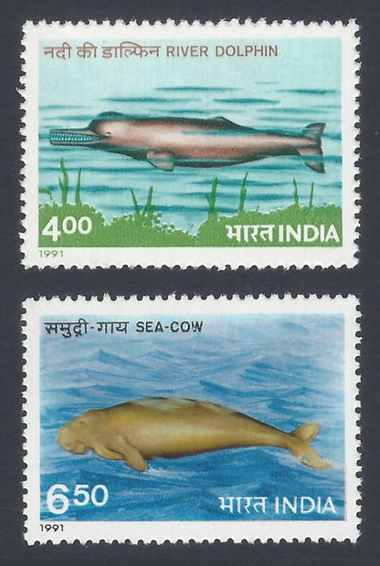 AOP India 1991 Endangered Marine Mammals set of 2 MNH