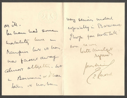 AOPIMT India crested cover & letter signed Political Agent, Central India