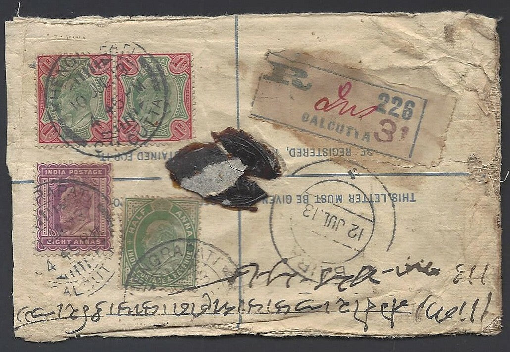 India KEdVII registered envelope with KEdVII 1R x 2	
