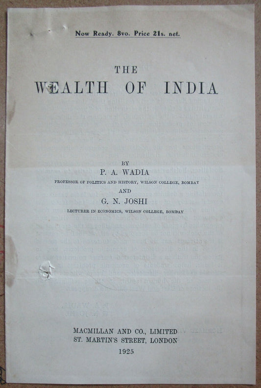 India 1926 letter signed author Pestonji Ardeshir Wadia + book ad