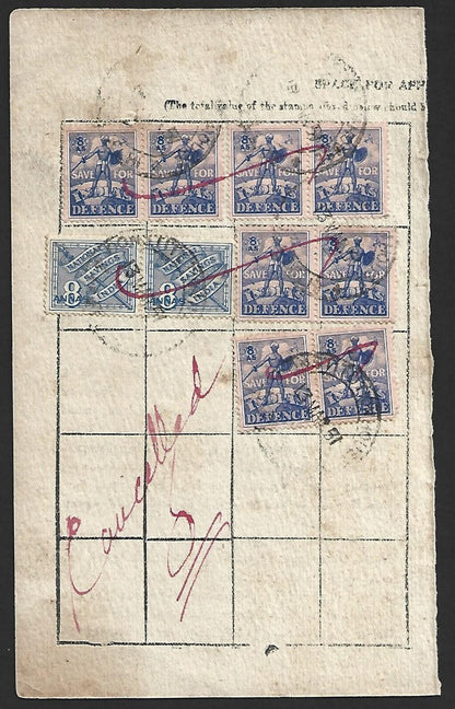 India WW2 SAVE FOR INDIA'S DEFENCE & 1948 NATIONAL SAVINGS stamps on card