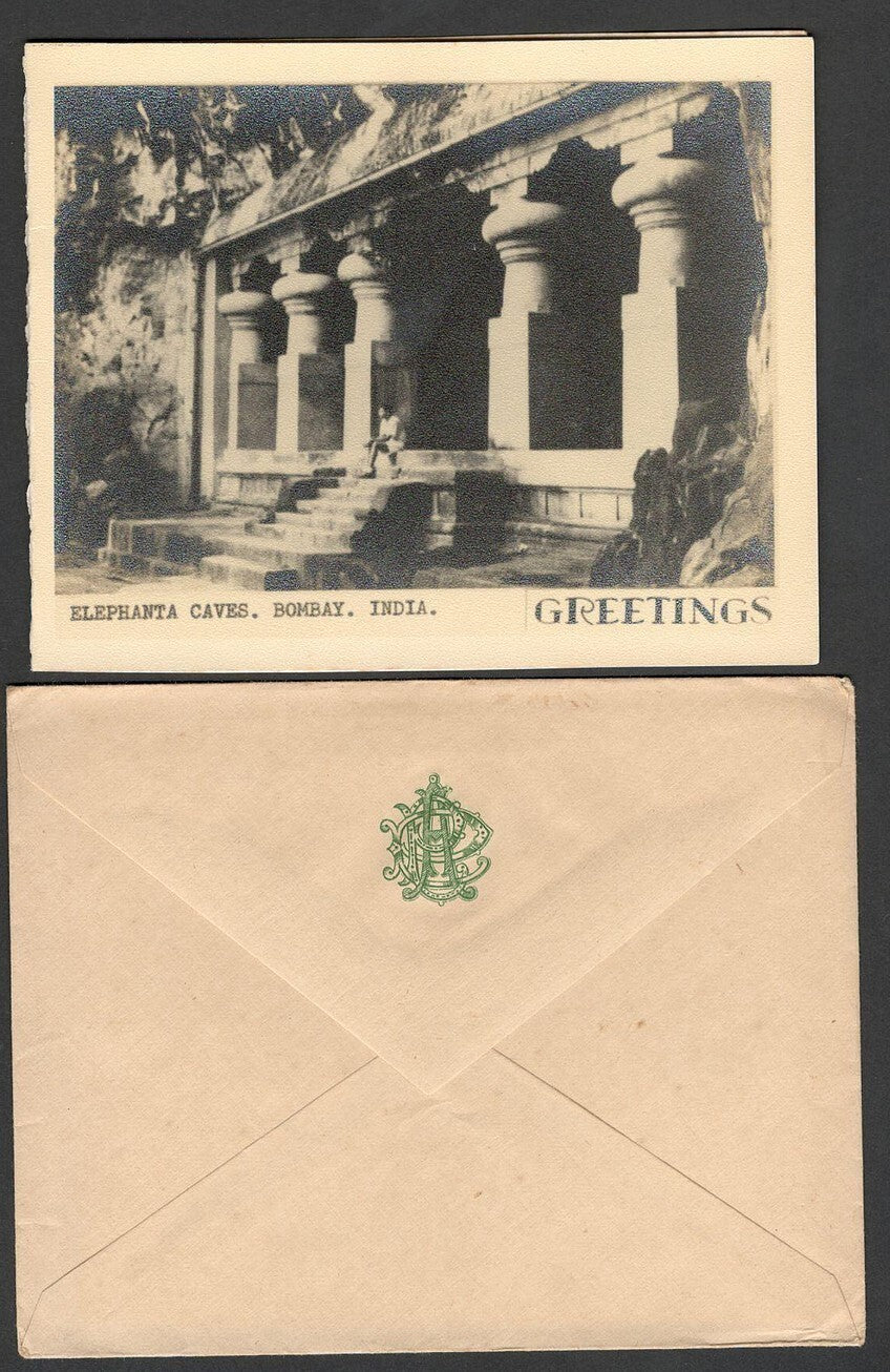 (AOP) India vintage photographic Greeting card - Elephanta Caves, Bombay