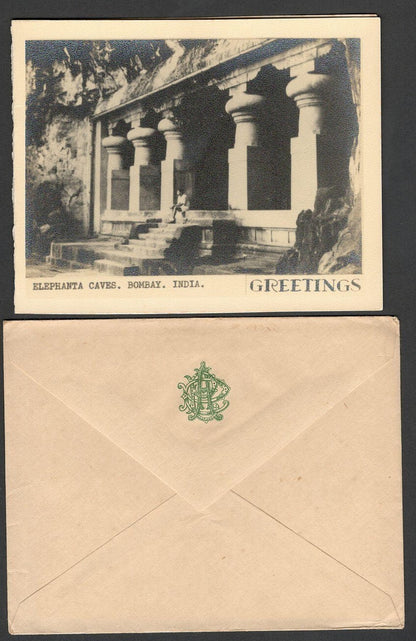 (AOP) India vintage photographic Greeting card - Elephanta Caves, Bombay