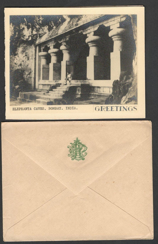 (AOP) India vintage photographic Greeting card - Elephanta Caves, Bombay