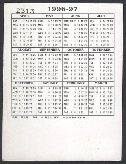 AOP India Bollywood 1996-97 pocket calendar SRIDEVI