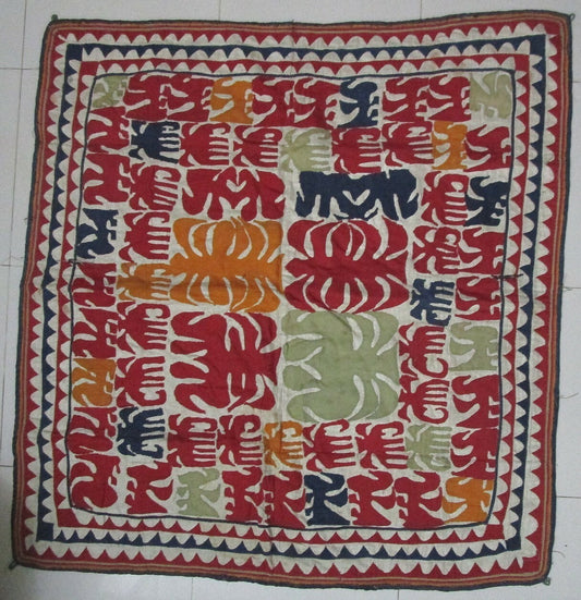 Vintage multipurpose hand stitched Indian mat – stylized zodiac