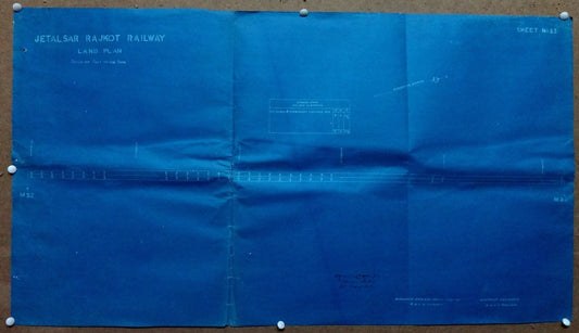 India 1899 Jetalsar Rajkot Railway signed LAND PLAN map blue print 20”x36” FAULT