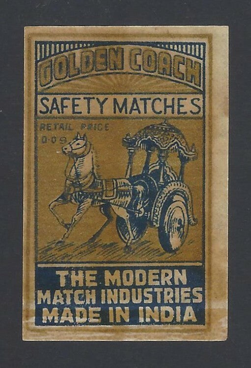 India 1930s-40s matchbox label GOLDEN COACH